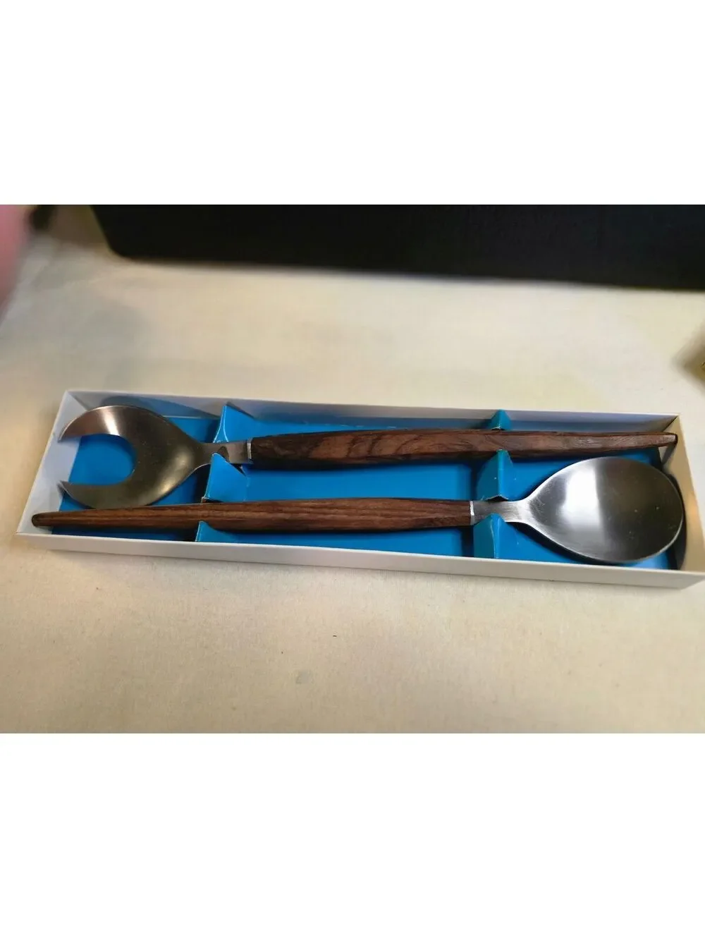 Vintage Northland Oneida S2 81/W Stainless Steel Wood Handle Salad Server Set